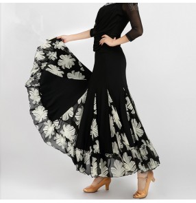Ivory red floral printed long length big skirted women's ladies competition ballroom flamenco dance skirts 